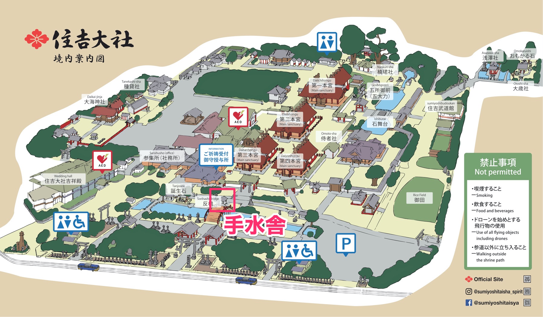 住吉大社の手水舎の位置