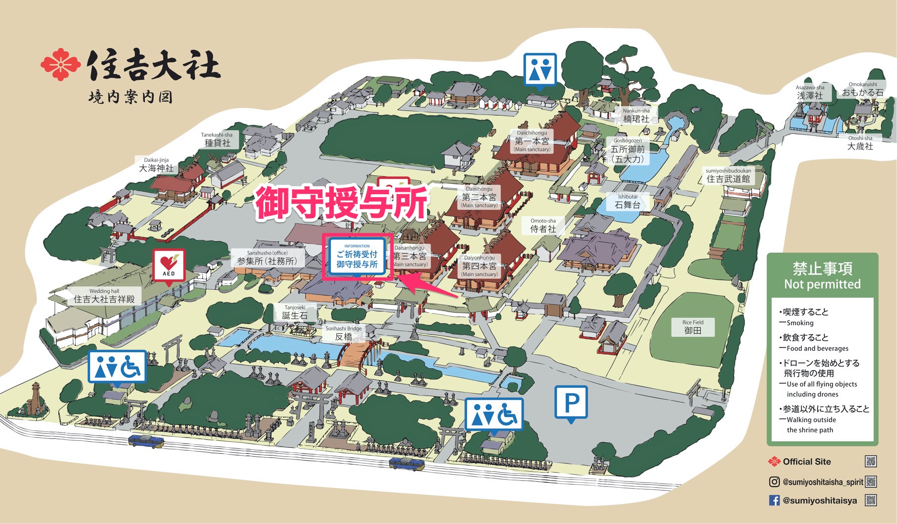 住吉大社の御守授与所の位置